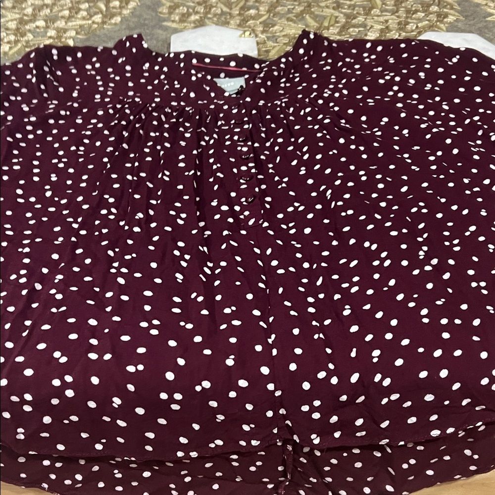 Maeve Maroon Dot Print Blouse with Gathered Yoke